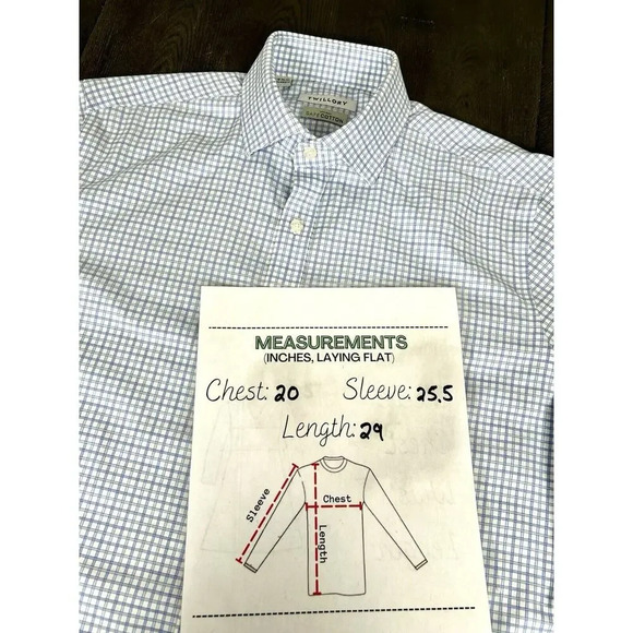 Twillory Dress Shirt Men's Size 16 34/35 Tailored Fit Safe Cotton Non Iron Blue - Picture 7 of 9